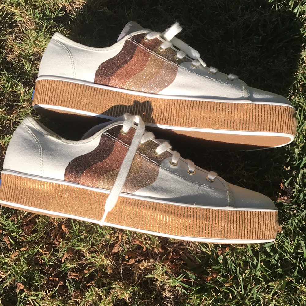 Keds New sneakers w Gold bronze laceUp Triple Kick Canvas wedge sneakers 9.5 - Picture 14 of 14